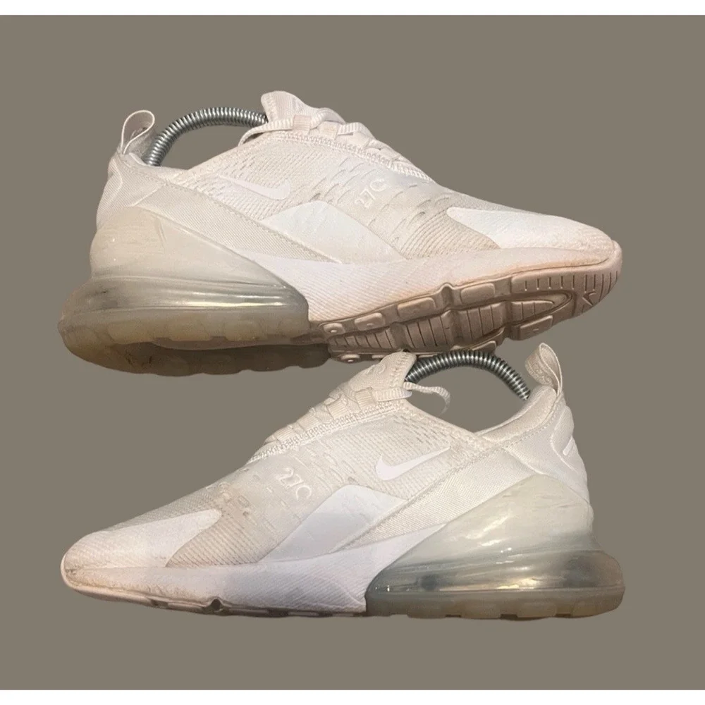 SIZE 5Y- NIKE Air Max 270 Running Shoes, White & Metallic Silver | 943345-103